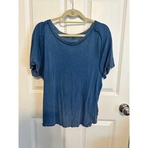 Anthropologie Pilcro Short Sleeved Cotton Slub Crewneck Tee in Blue XL